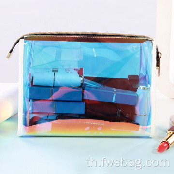 ใหม่ Waterproof Female Laser Cosmetic Bag TPU Stylish Wash Wositiely Organiter Bag Portable Make Up Bags